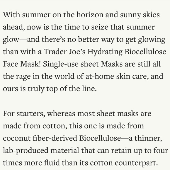 $8❤️‍🔥 Trader Joe’s Hydrating Biocellulose Face Mask 2PK 💧 NEW - Picture 2 of 3